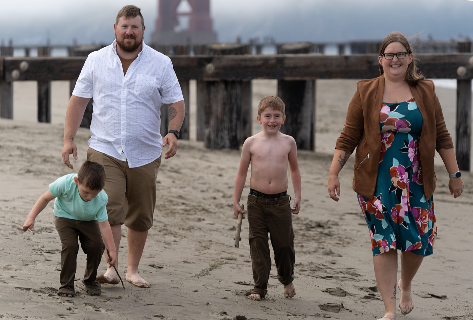 Family walking on the beach